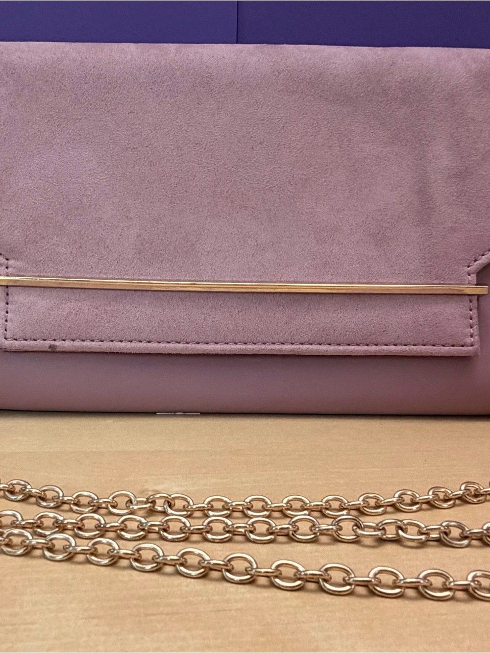 Aldo UltraSuede & Vegan Leather Mauve Chain Shoulder Bag with Gold Bar